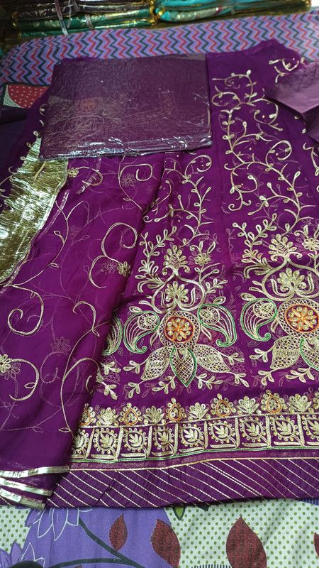 Embroidered Semi Stitched Rajasthani Poshak  (Purple)