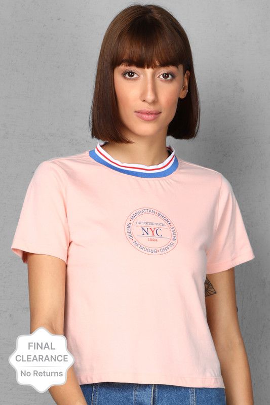 Casual Regular Sleeves Graphic Print Women Pink Top