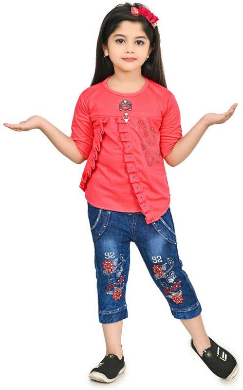 Girls Casual Top Jeans  (Red)