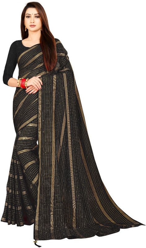 Embellished Daily Wear Chiffon Saree  (Gold, Black)