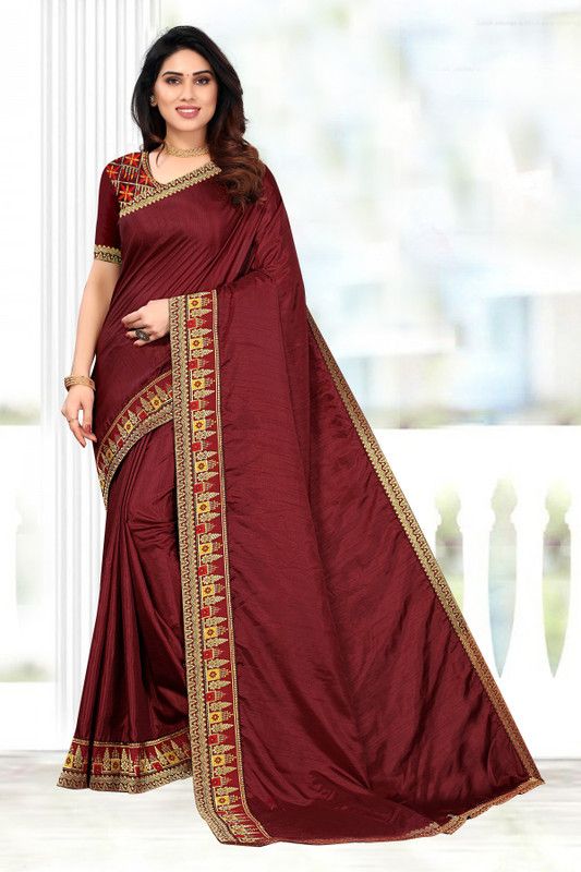 Self Design Bollywood Art Silk Saree  (Maroon)