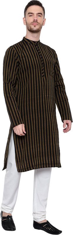 Men Striped Kurta  (Black)