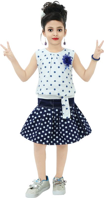 Girls Casual Skirt Top  (White)
