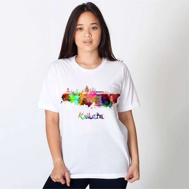 Hamsa Print World Women Printed Round Neck Reversible Polyester White T-Shirt