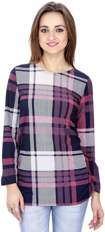 Formal Regular Sleeves Checkered Women Purple Top