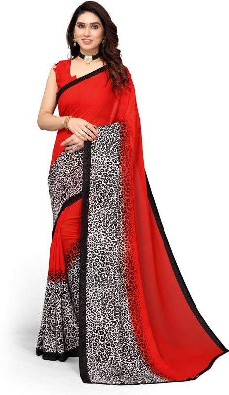 Printed, Digital Print Bollywood Georgette Saree  (Red)