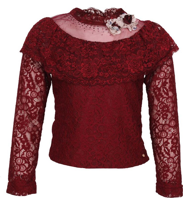 Girls Party Lace Top  (Maroon, Pack of 1)