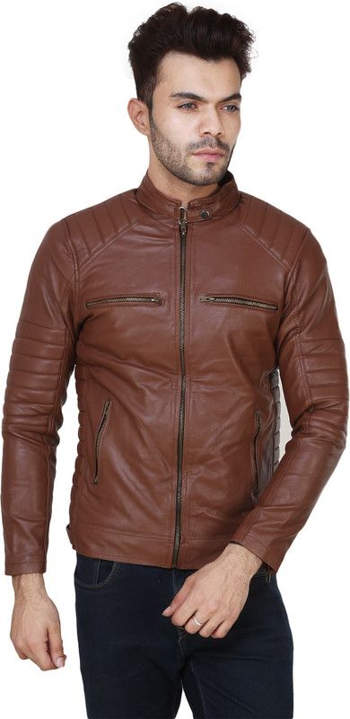 Men Self Design Biker/Riding Jacket