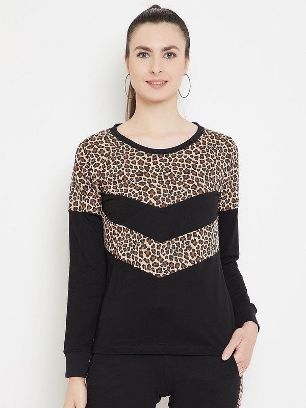 Women Colorblock Round Neck Pure Cotton Multicolor, Black T-Shirt