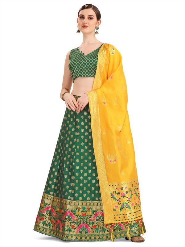Self Design Semi Stitched Lehenga Choli  (Green, Yellow)