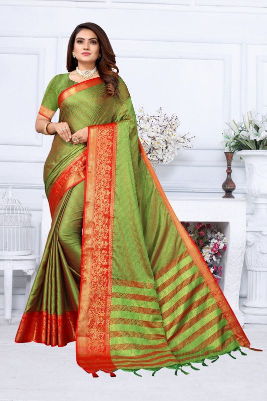 Paisley, Embellished Banarasi Jacquard, Pure Silk Saree  (Green)