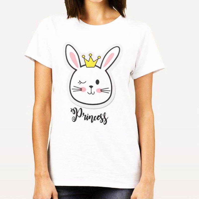 Princess Women Printed Round Neck Cotton Blend White T-Shirt