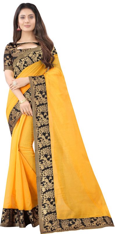 Solid/Plain Daily Wear Cotton Blend Saree  (Yellow)