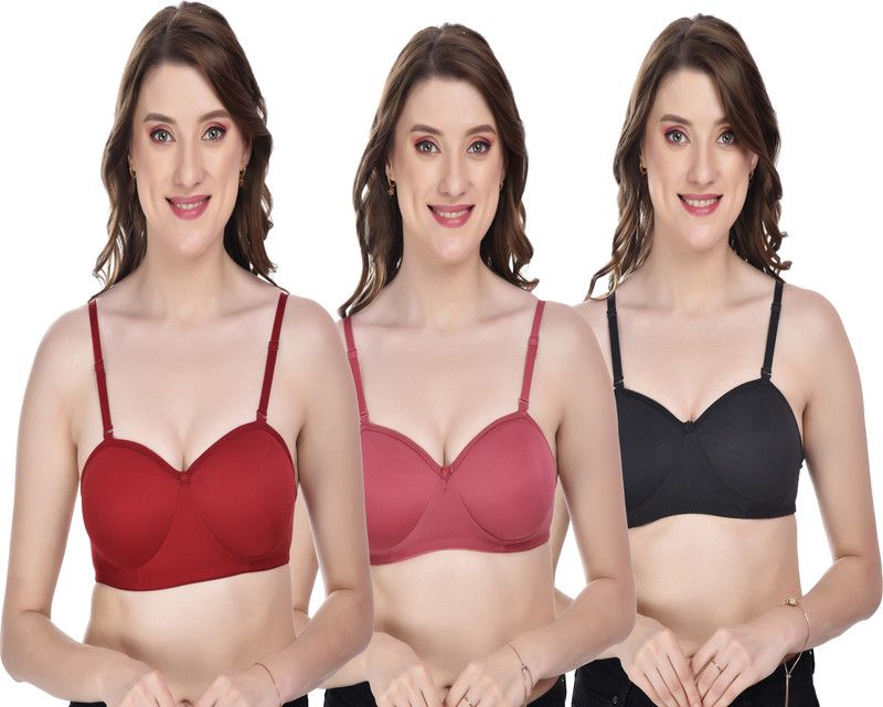 Pack of 3 Women Everyday Lightly Padded Bra  (Maroon, Orange, Black)