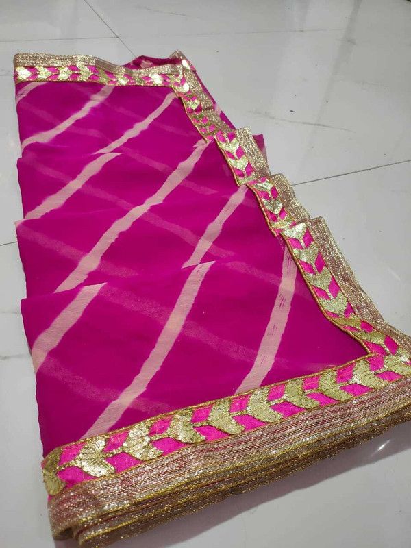 Embellished Bandhani Chiffon Saree  (Pink)