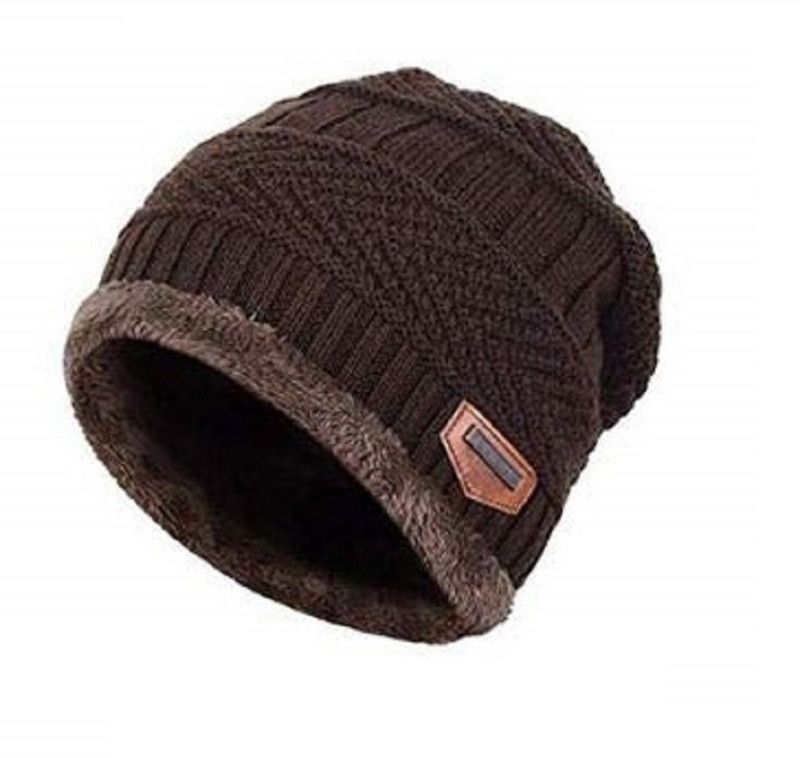 Men's & Women's Woolen Cap Brown Color Solid Skull Cap