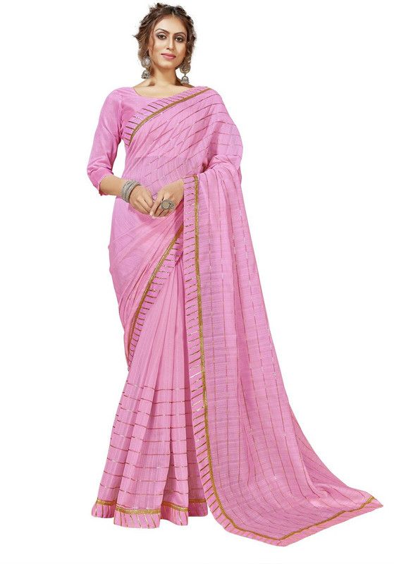 Checkered Bollywood Cotton Blend, Art Silk Saree  (Pink)