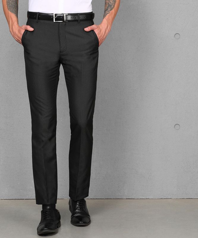 Slim Fit Men Viscose Rayon Black Viscose Rayon Trousers