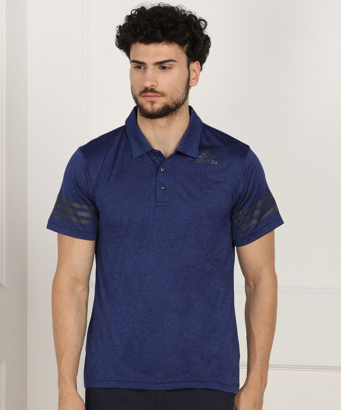 Men Self Design Polo Neck Polyester Blue T-Shirt