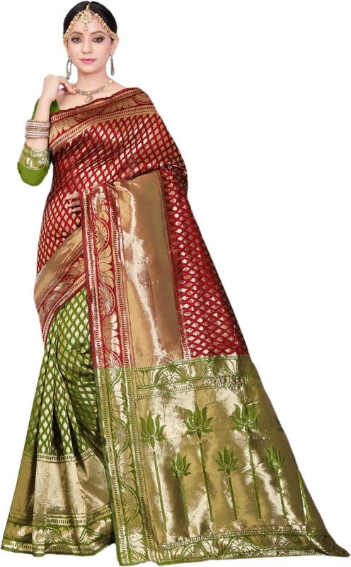 Embellished Handloom Silk Blend Saree  (Multicolor)