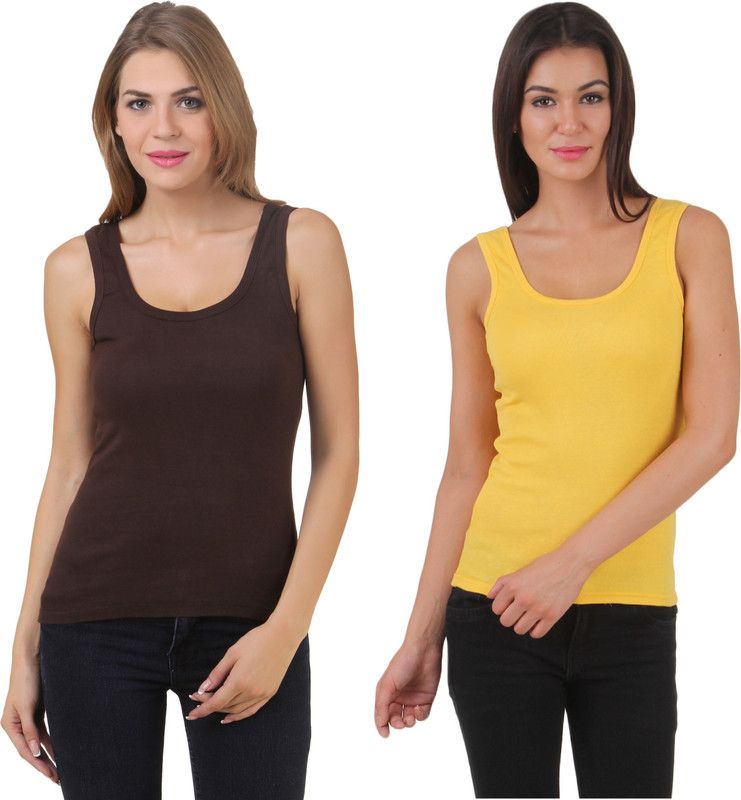 Women Brown, Yellow Tank Top/Vest
