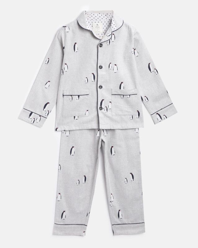 Boys & Girls Printed Pure Cotton Kids Nightwear  (Grey Pack of 1)