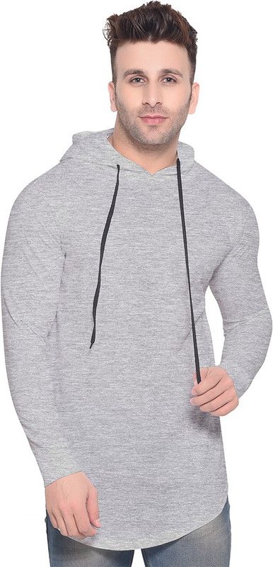 Faizan Men Self Design Hooded Neck Cotton Blend Grey T-Shirt