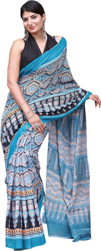 Printed, Self Design, Digital Print, Hand Painted, Blocked Printed Ikkat Pure Cotton Saree  (Multicolor)