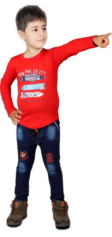 Baby Boys Party(Festive) T-shirt Pant  (Red)