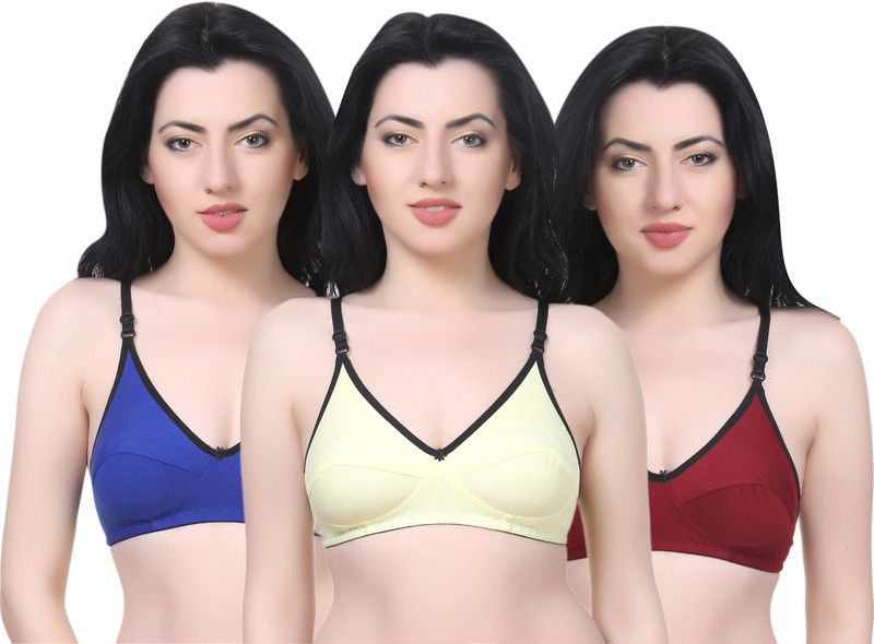 Pack of 3 Women T-Shirt Non Padded Bra  (Blue, Maroon, Light Green)