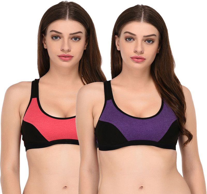 Pack of 2 Women Sports Non Padded Bra  (Purple, Orange)