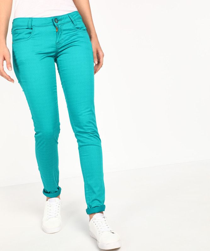 Women Slim Mid Rise Green Jeans
