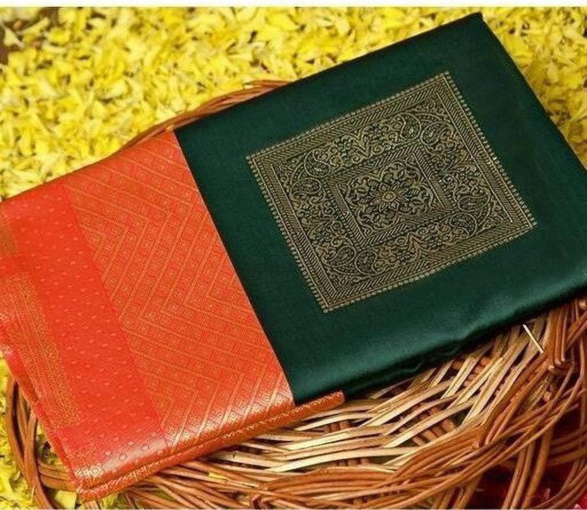 Self Design Mundum Neriyathum Brasso Saree  (Green, Maroon)