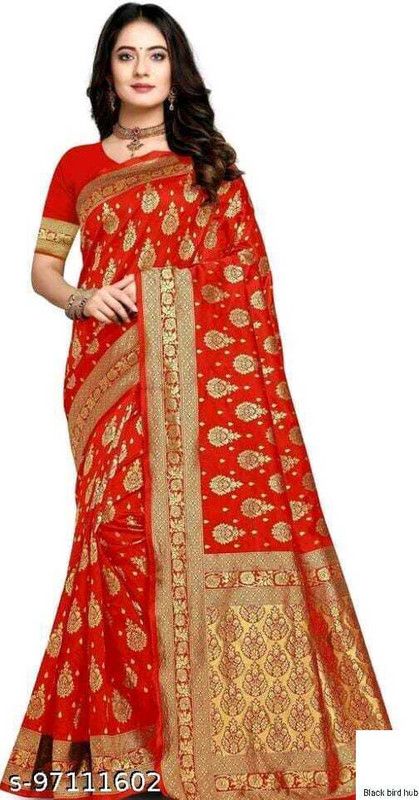 Paisley Banarasi Cotton Silk Saree  (Red)