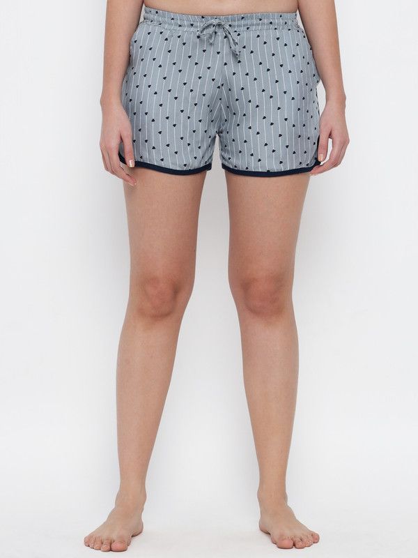 Striped Women Dark Grey Night Shorts