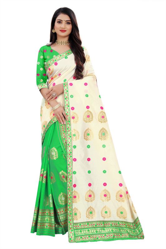 Solid/Plain Mekhela Chador Jacquard Saree  (Multicolor)