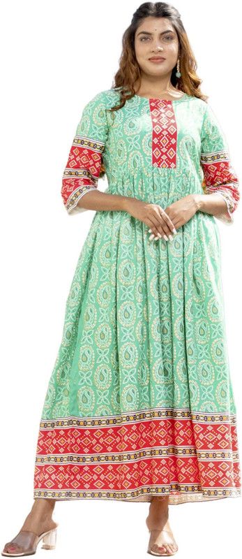 Women Striped Viscose Rayon Anarkali Kurta  (Light Green)