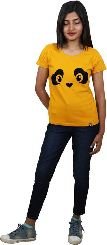 HeartPanda-1L-Y Women Graphic Print Round Neck Reversible Cotton Blend Yellow T-Shirt