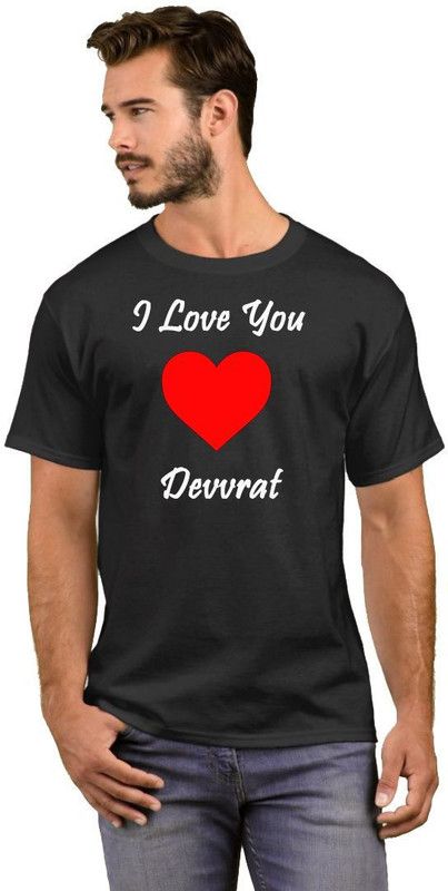 I Love You Devvrat Men Printed Round Neck Cotton Blend White, Black T-Shirt