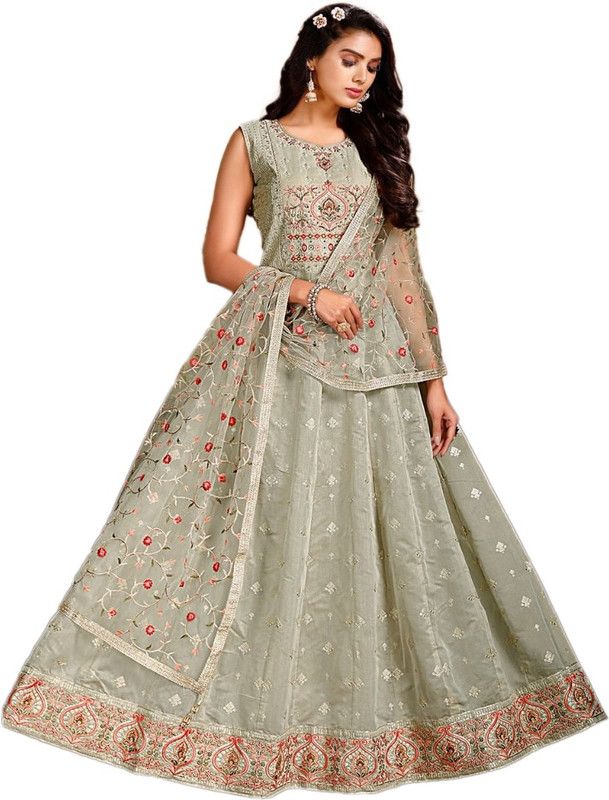 Georgette Stitched Anarkali Gown  (Green)