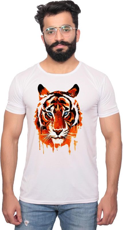 NNCPL--1701059 -S Men Graphic Print Round Neck Polyester White T-Shirt