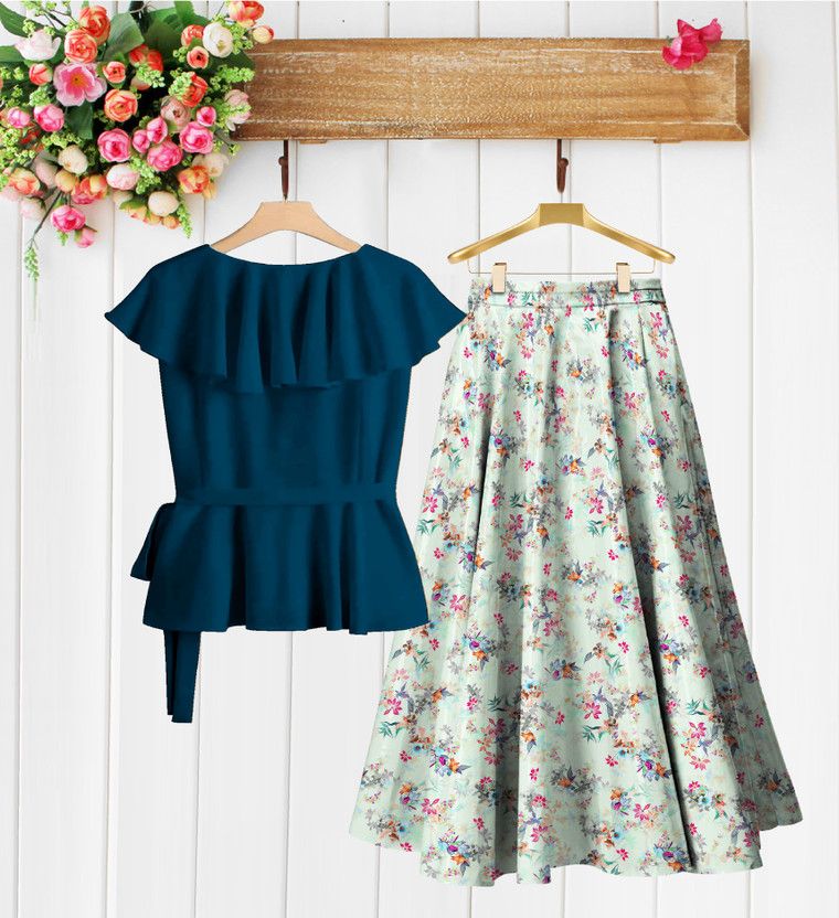 Women Viscose Rayon Top and Skirt Set