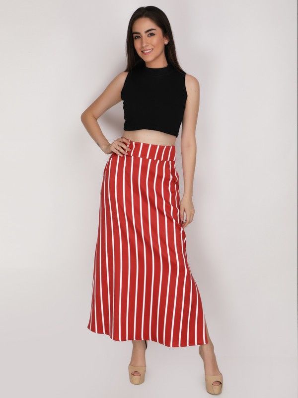 Women Striped A-line Red Skirt