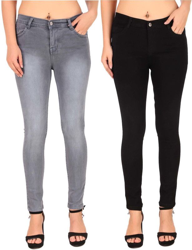 Women Regular Mid Rise Grey, Black Jeans  (Pack of 2)