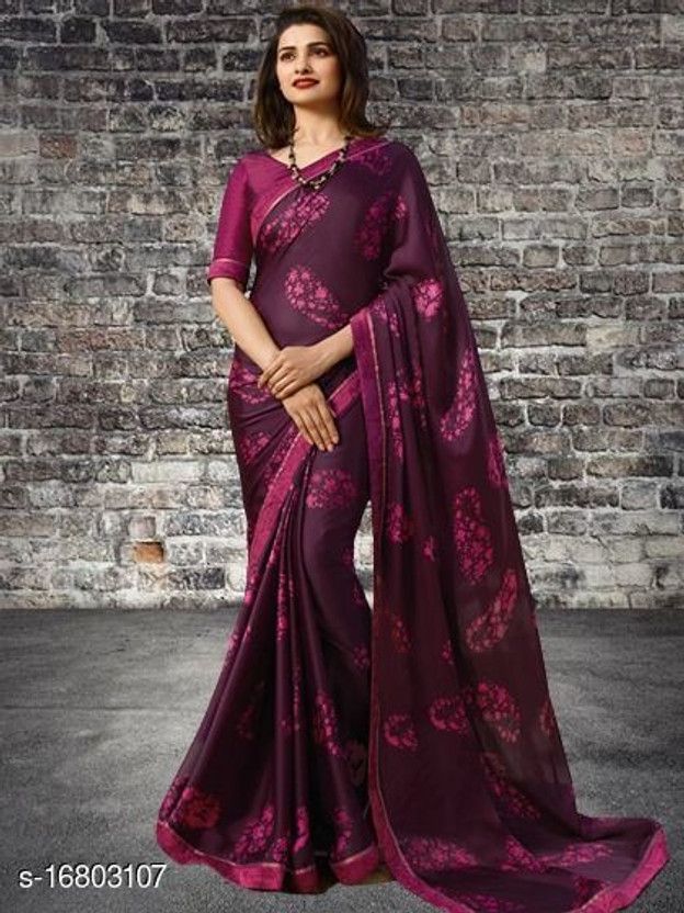 Embellished, Digital Print, Printed Bollywood Georgette, Chiffon Saree  (Purple)