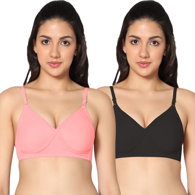Women T-Shirt Non Padded Bra  (Pink, Black)