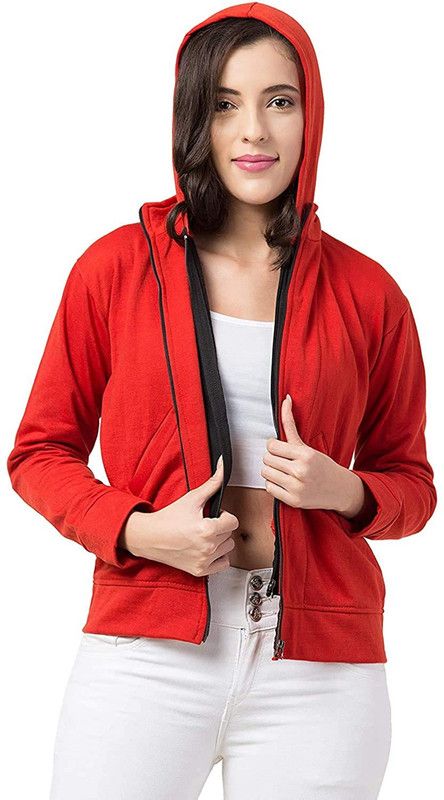 Fabitto Women Red Double Zipper Jacket Winter Wear Women Women Solid Casual Jacket