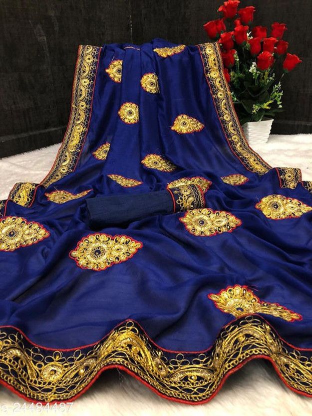 Embroidered Tant Art Silk Saree  (Blue)