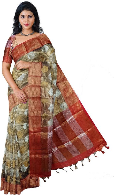 Woven Chanderi Chanderi Saree  (Silver)