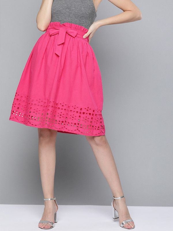 Women Embroidered Regular Pink Skirt